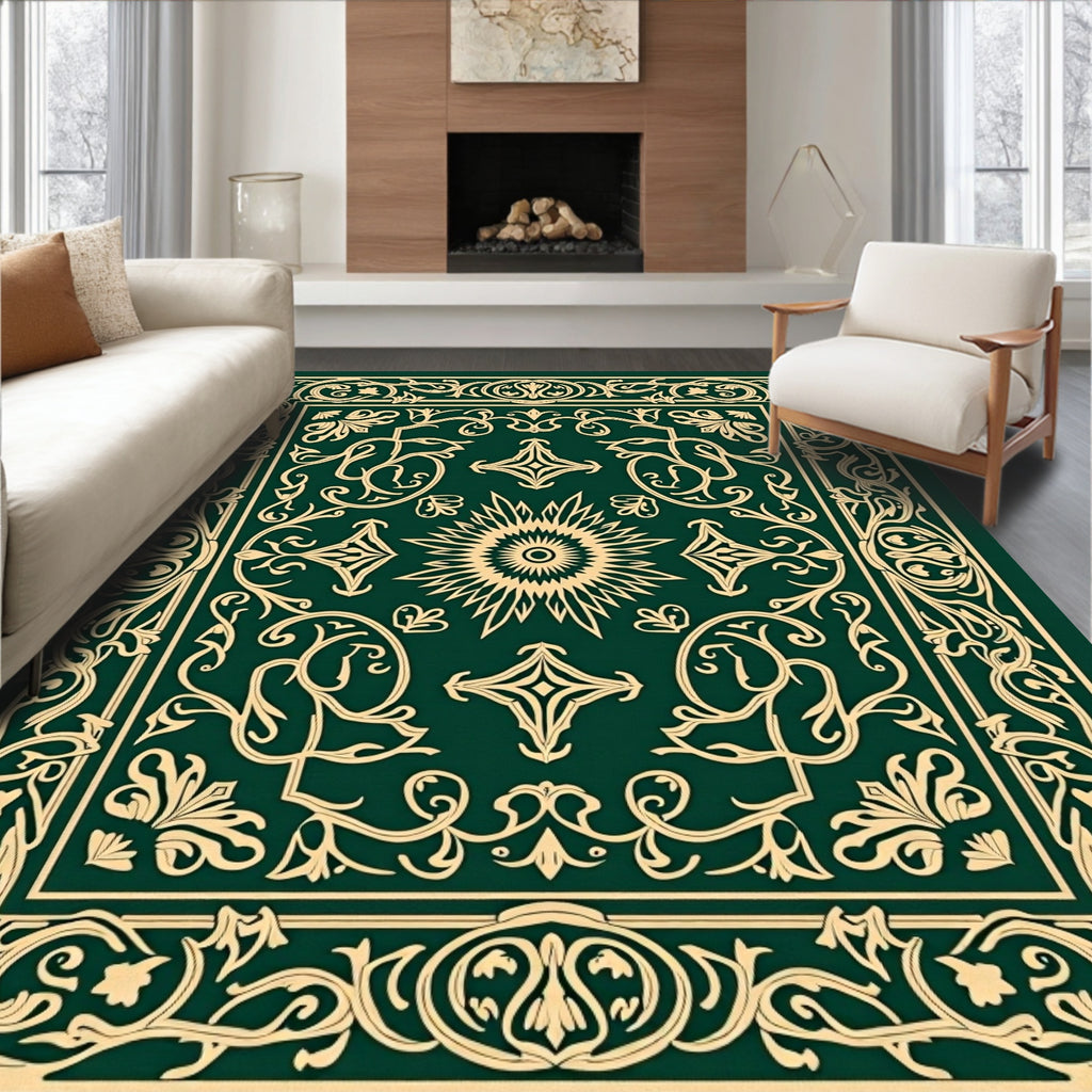 Emerald Green Ornate Sun Medallion Rug
