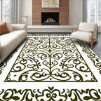 Dark Green Ornamental Courtly Scrolls Rug