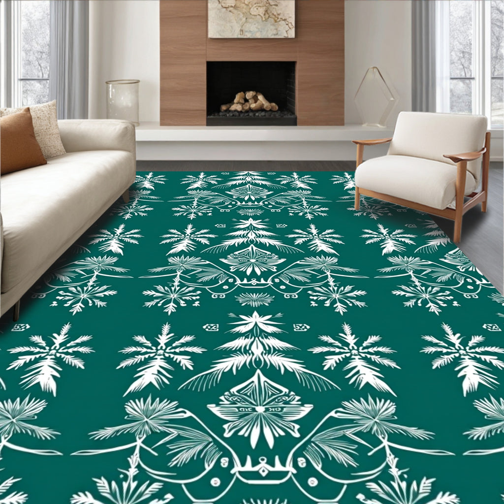 Emerald White Botanical Lace Repeating Rug