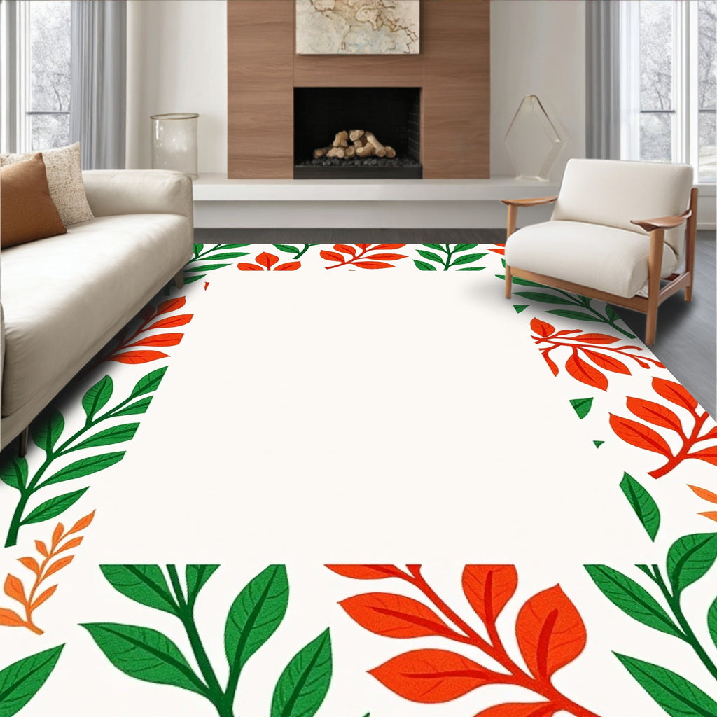 Vibrant Red Green Leaf Foliage Rug