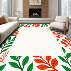 Vibrant Red Green Leaf Foliage Rug