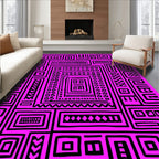 Bold Pink Geometric Maze Composition Rug