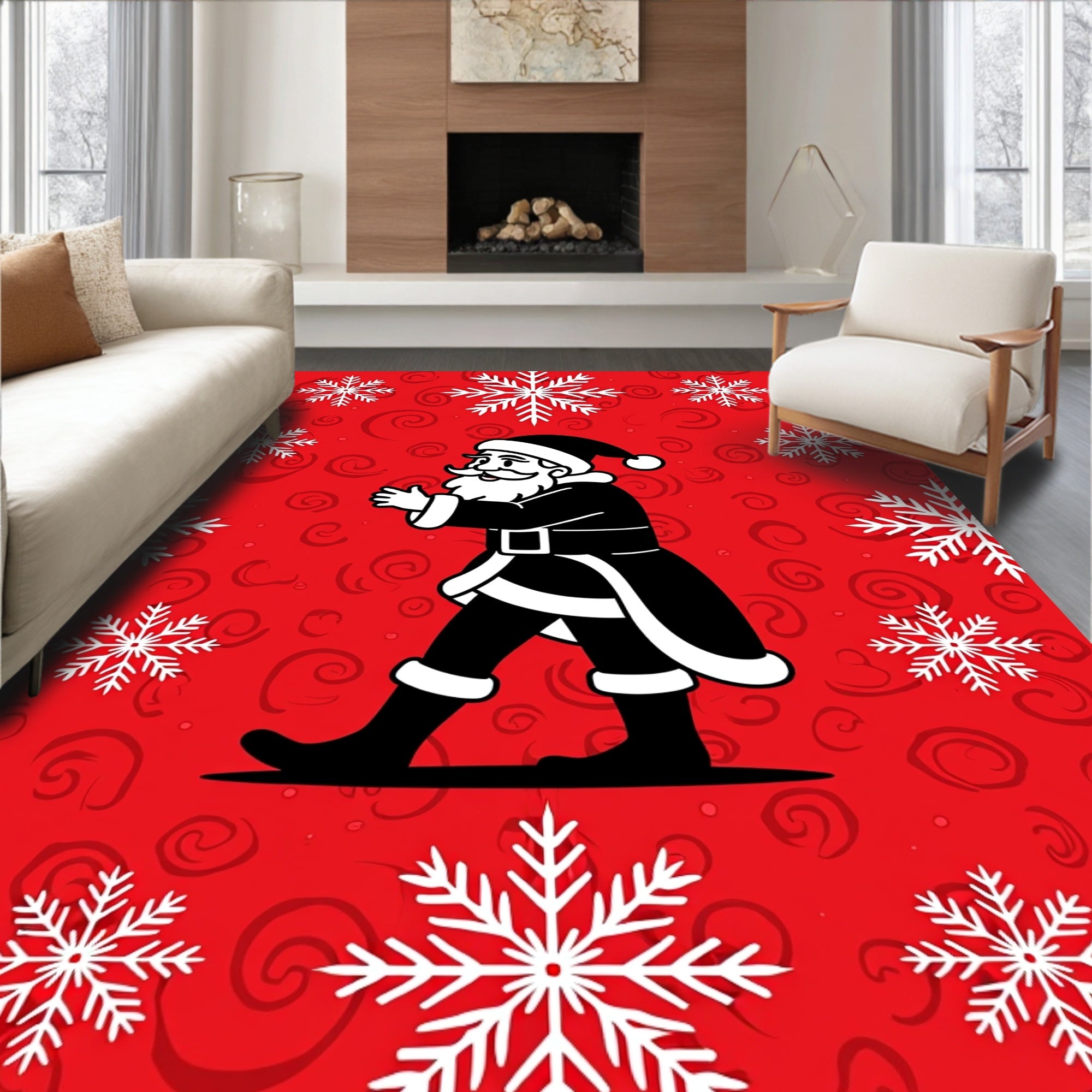 Red Santa Snowflakes Swirls Collection Rug