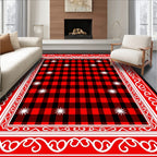 Red Black Buffalo Check Star Border Rug