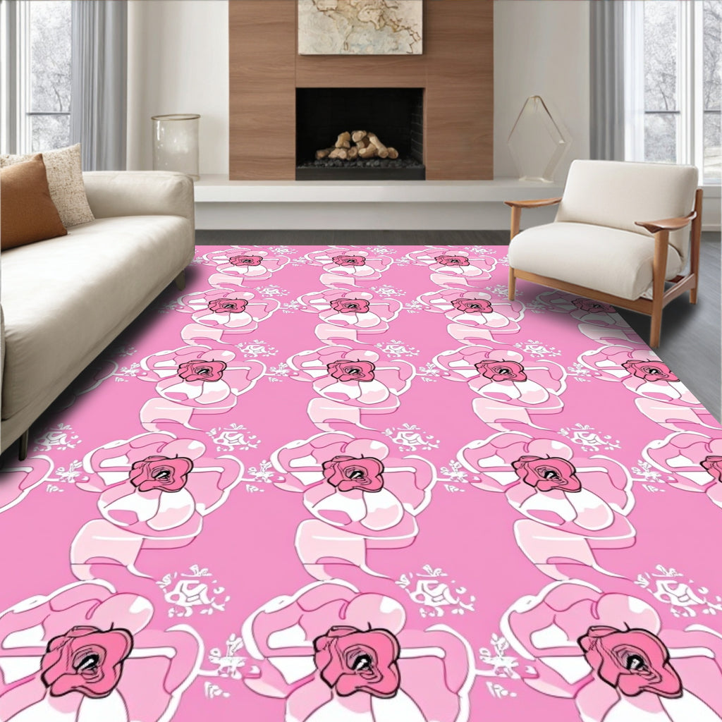 Pink Swirling Floral Blossom Rug