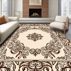 Ornate Brown Scrollwork Filigree Medallion Rug