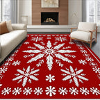Crisp Red Snowflake Medallion Border Rug