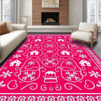 Vibrant Pink Winter Village Snowflakes Rug