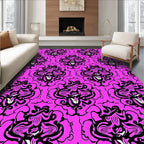 Vibrant Fuchsia Black Flourish Mandala Rug