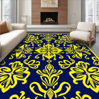 Elegant Yellow Floral Damask Navy Rug