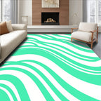 Aqua White Curving Waves Rug