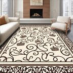Ornate Crown Scrollwork Cream Brown Rug