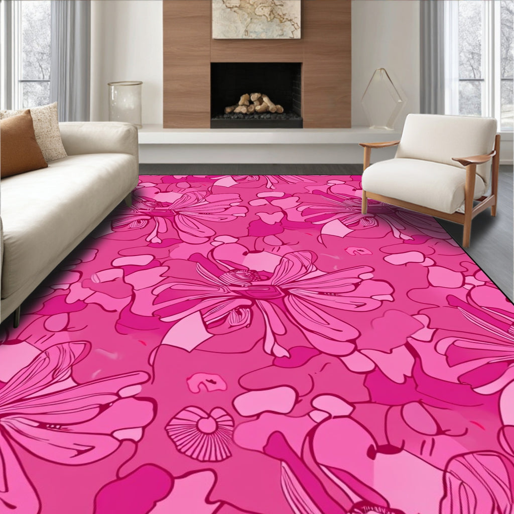 Bold Pink Blooming Floral Collage Rug