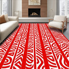 Red White Linear Organic Stripe Rug