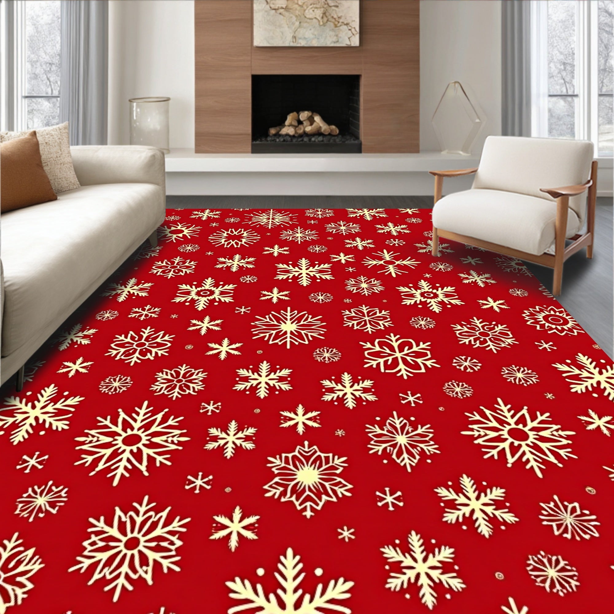 Crimson Snowflakes Repeating Pattern Rug