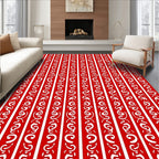 Crimson White Vertical Scroll Stripe Rug