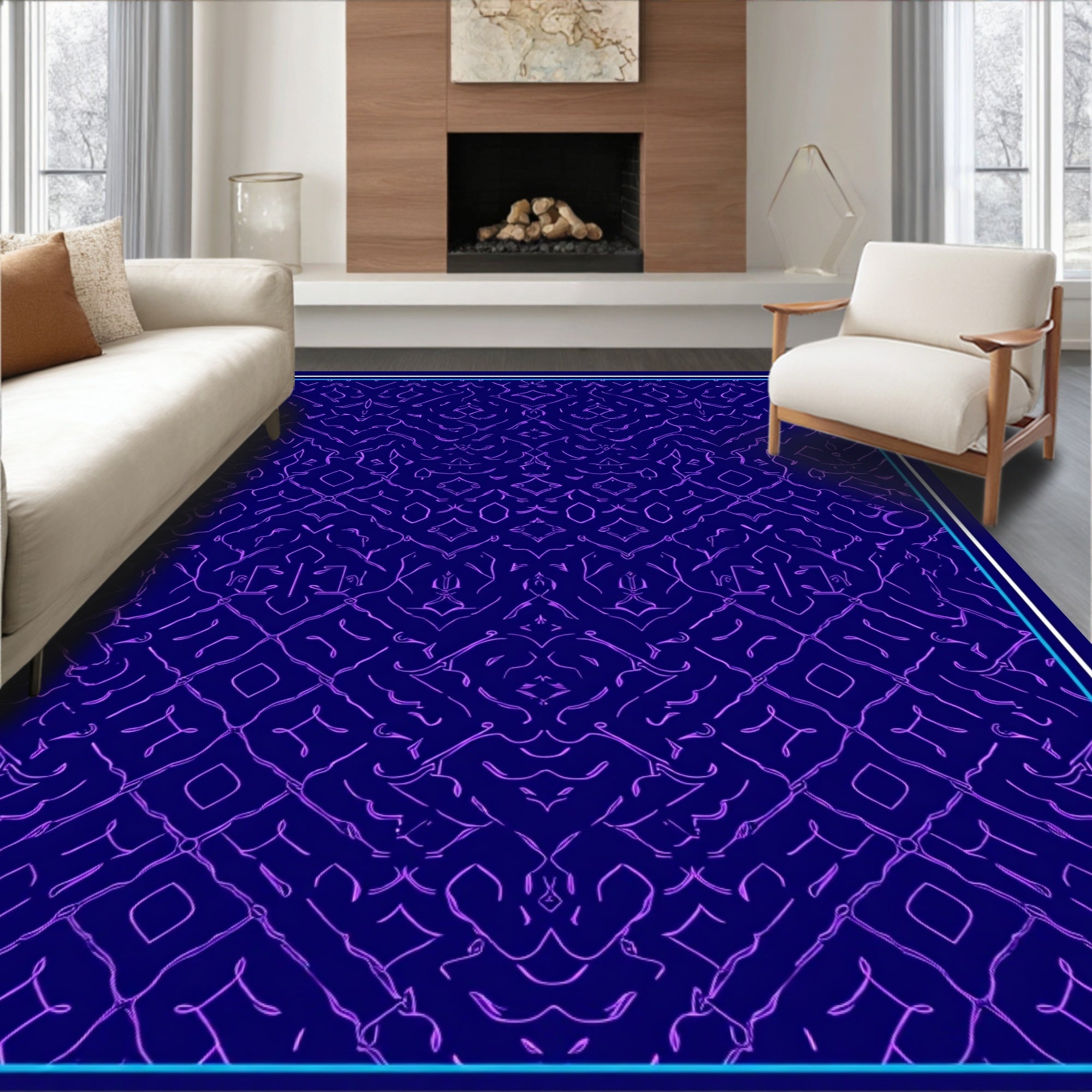 Deep Indigo Purple Geometric Lattice Rug