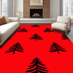 Black Trees on Bright Red Background Rug