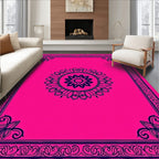 Hot Pink Navy Floral Medallion Border Rug