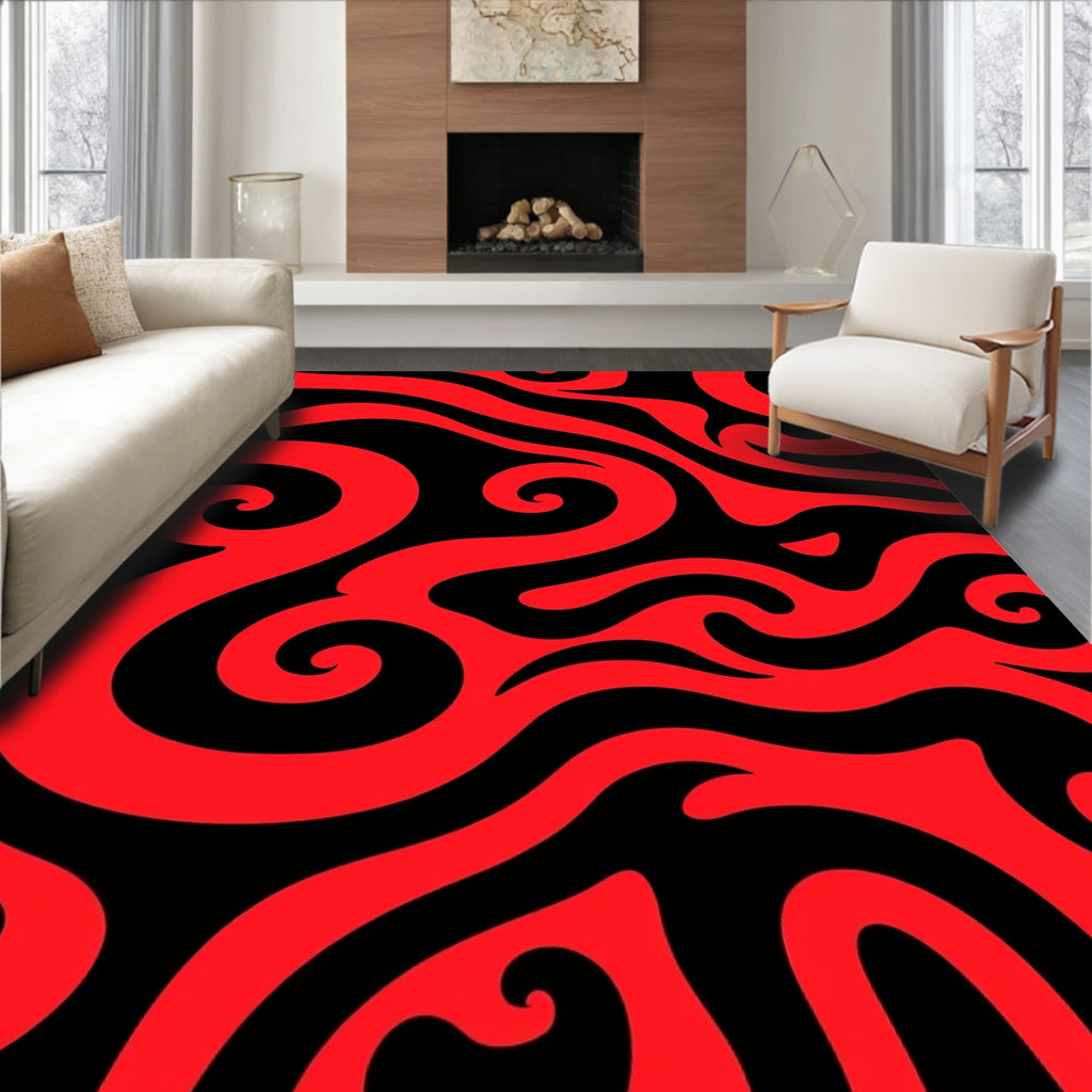 Bold Red Swirl Abstract Rug