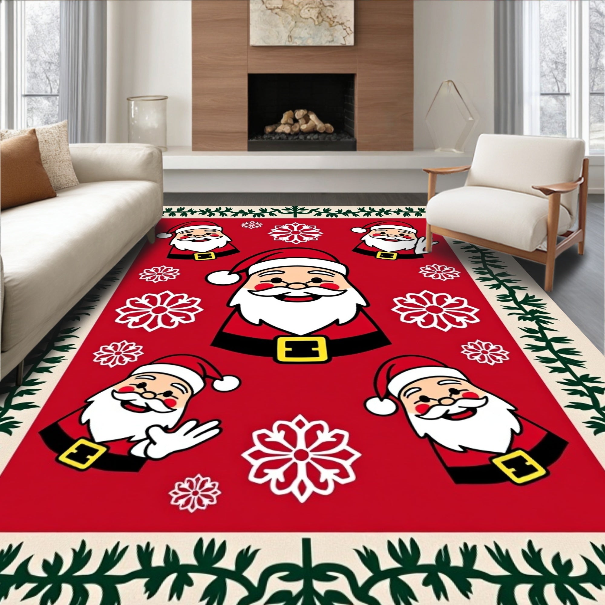 Festive Santa Claus Snowflake Array Rug