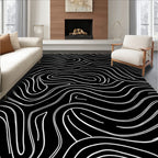 Monochromatic Black White Wavy Lines Rug