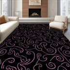 Black Pink Swirl Whimsical Flowing Art Rug
