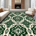Dark Emerald Floral Damask Tile Rug