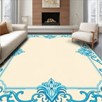 Elegant Aquamarine Scrollwork Border Rug