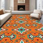 Orange Teal Red Symmetrical Medallion Rug