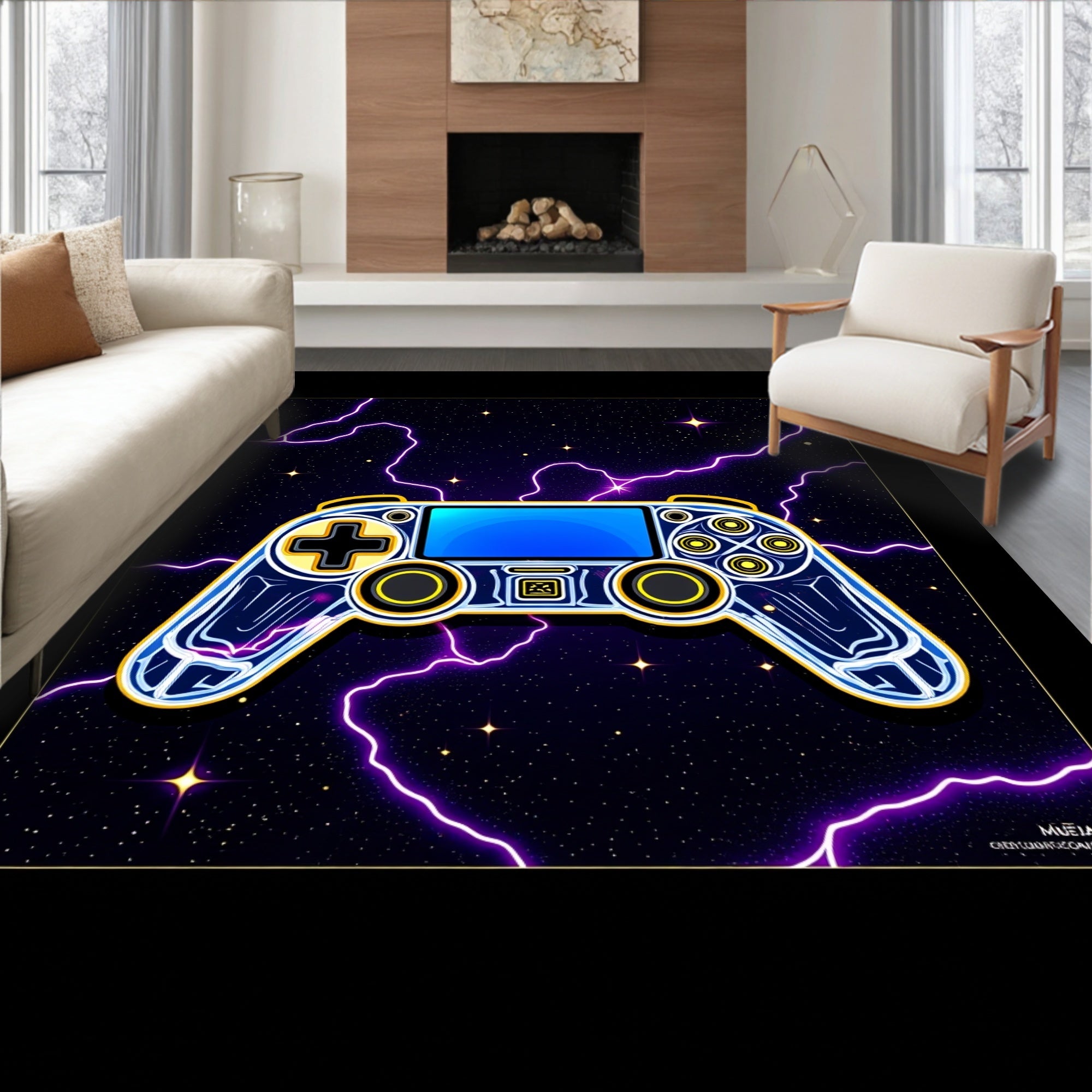 Retro Neon Controller Galactic Lightning Rug