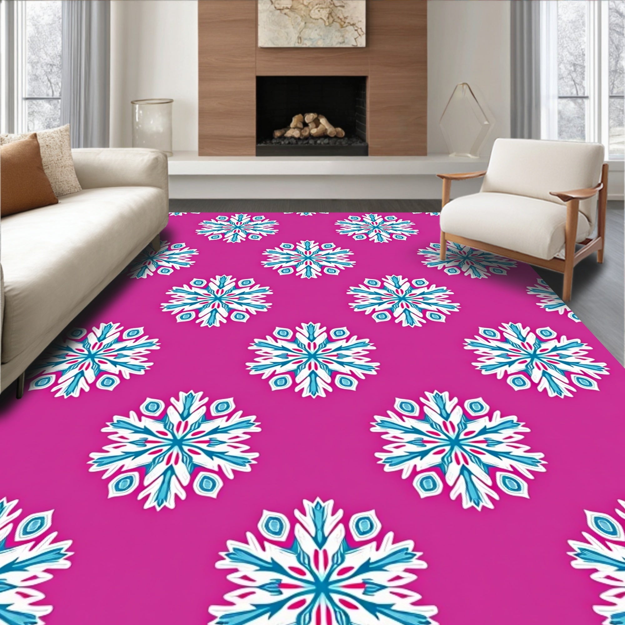 Vibrant Fuchsia Snowflake Medallion Rug