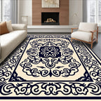 Navy Cream Arabesque Medallion Rug