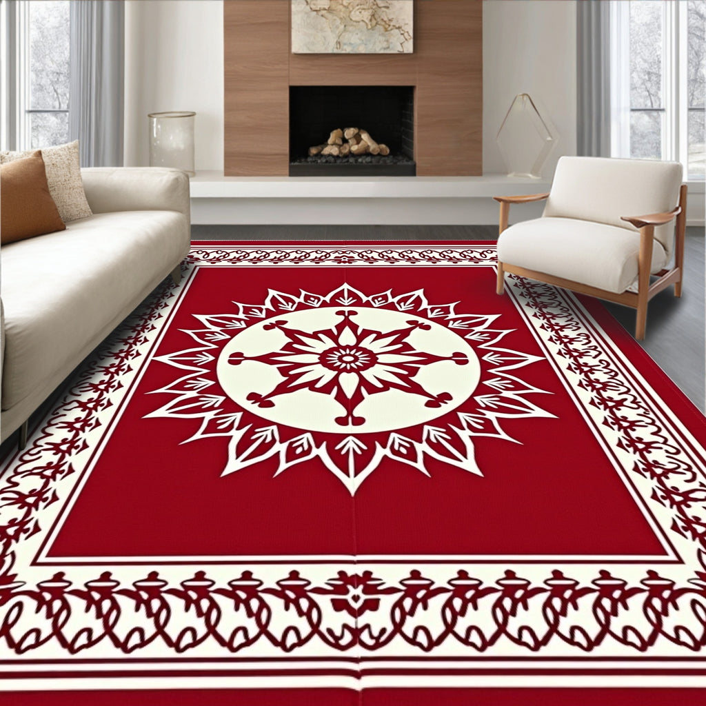 Crimson Cream Radial Medallion Frame Rug