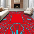 Red Circuit Board Neon Lines Rug