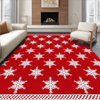 Red White Snowflake Festive Holiday Rug