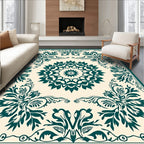 Teal Floral Mandala Border Rug