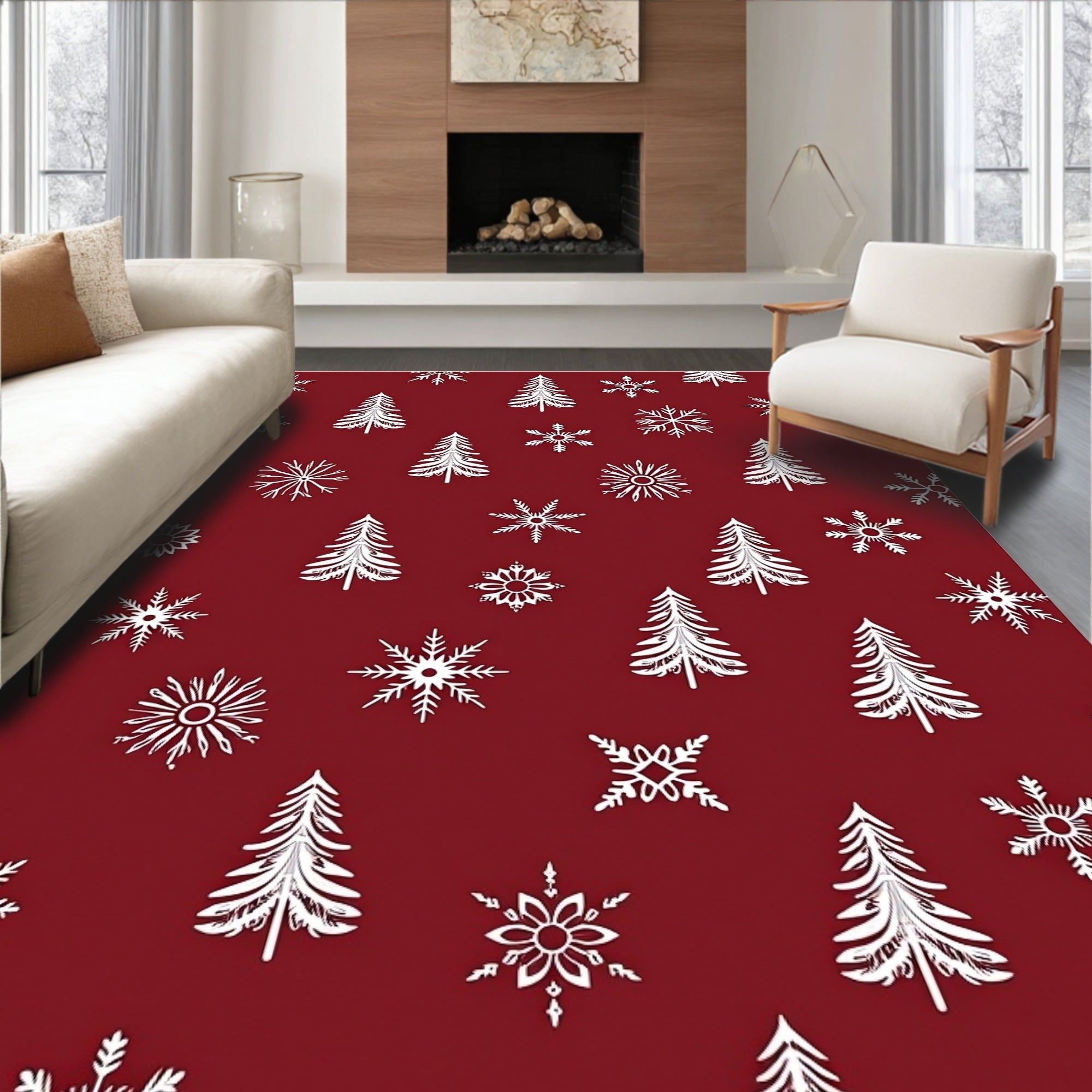 Winter Forest Snowflake Medley Rug