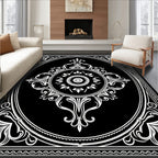 Bold Black White Oval Medallion Rug