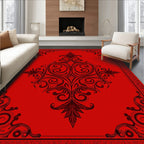 Crimson Floral Scrollwork Medallion Rug