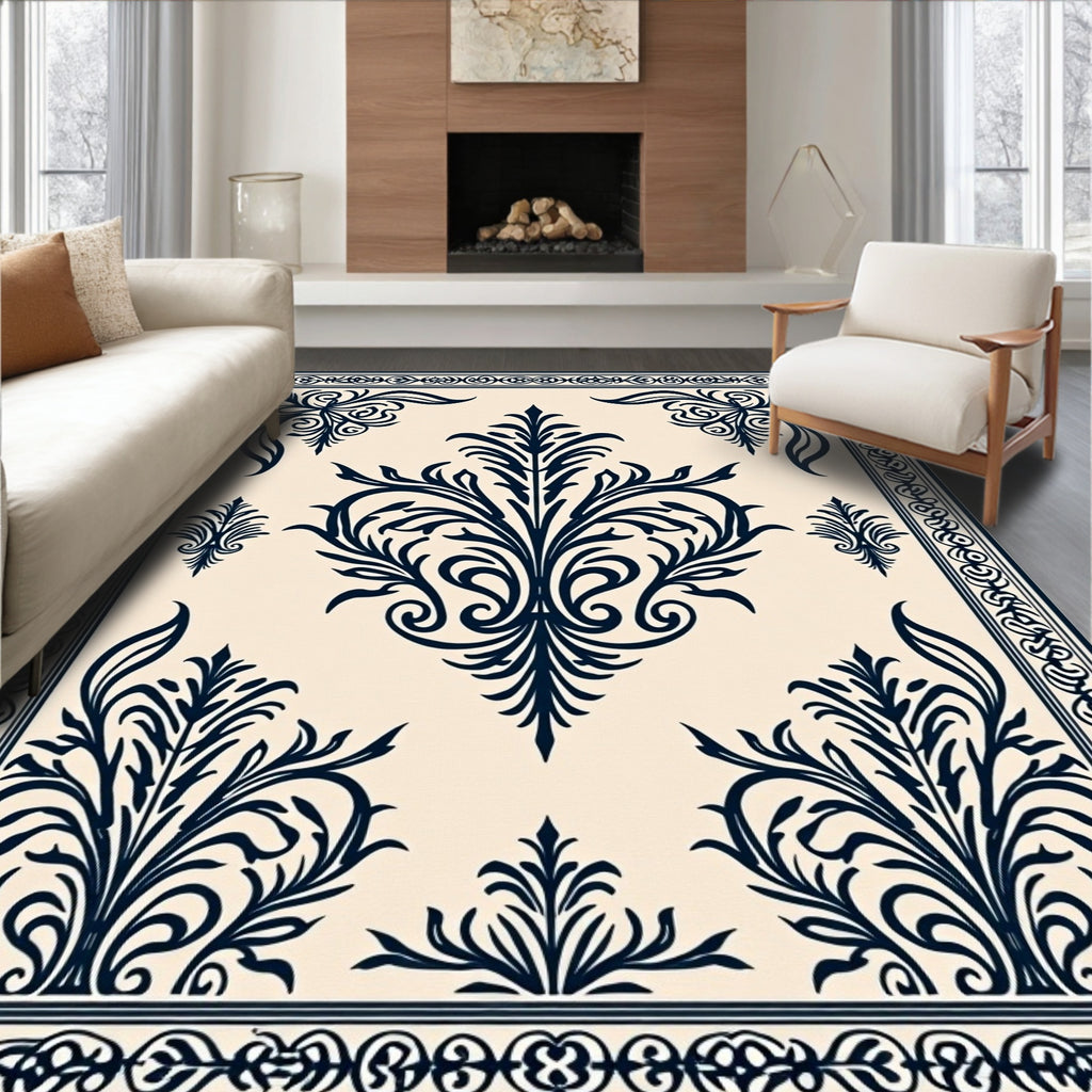 Cream Sapphire Floral Border Accent Rug