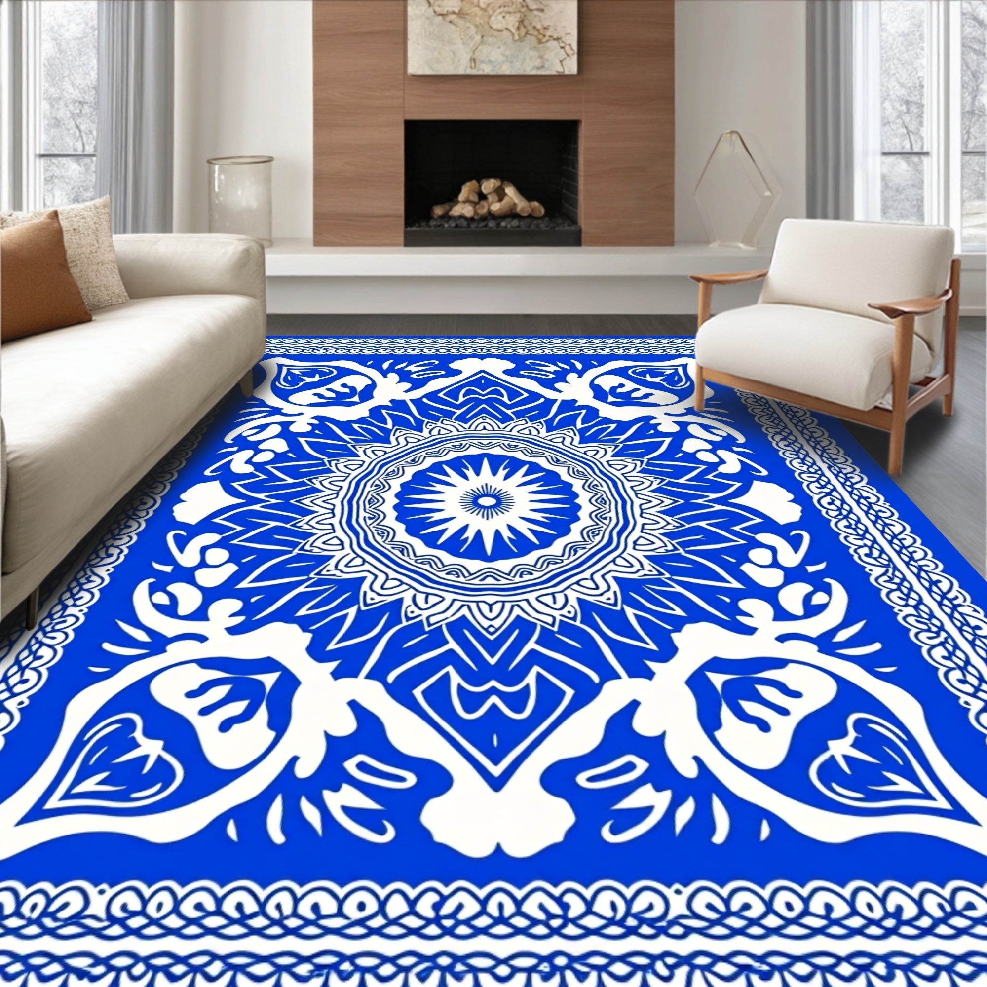 Bold Royal Blue Intricate Mandala Rug