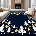 White Fir Trees Yellow Stars Border Rug