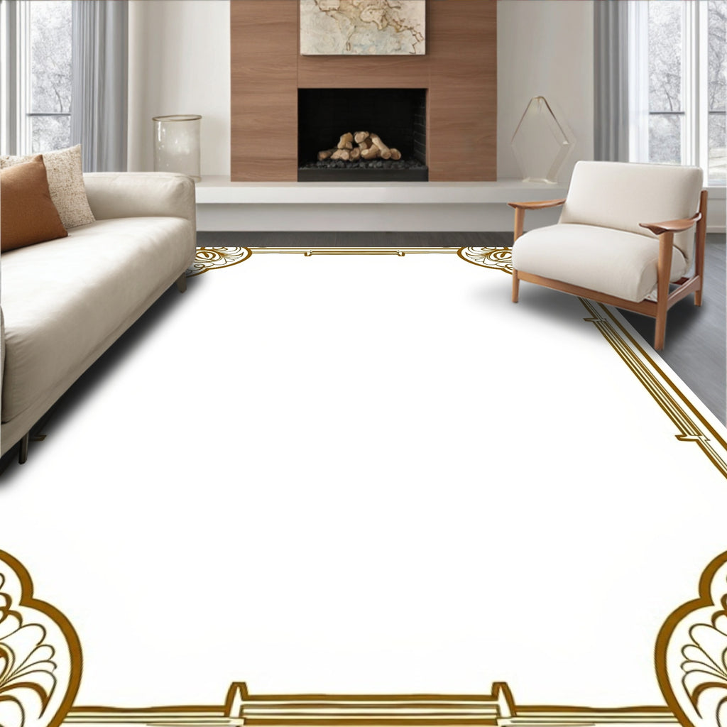 Golden Brown Art Nouveau Scroll Work Rug