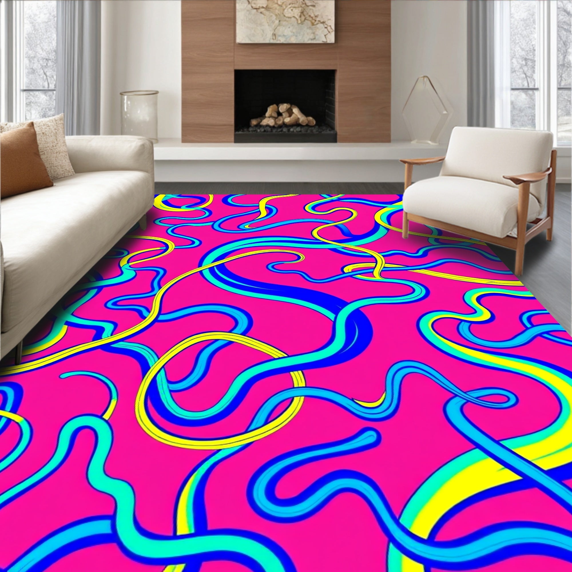 Vibrant Pink Abstract Swirls Rug
