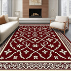 Deep Red Floral Vine Lattice Rug