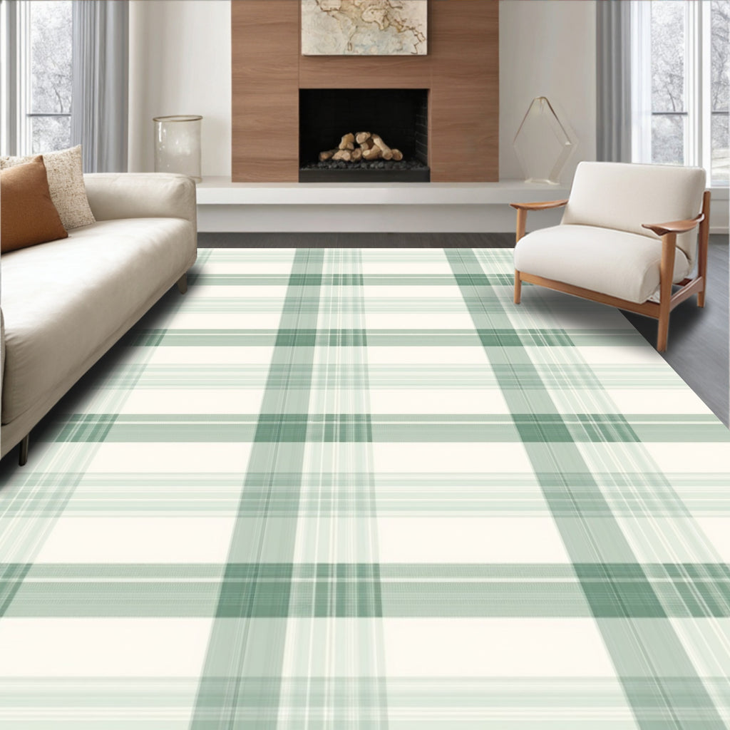 Soft Sage Green Plaid Check Rug