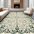 Dark Green Ivory Floral Scrollwork Rug