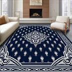 Navy White Ornamental Medallion Rug
