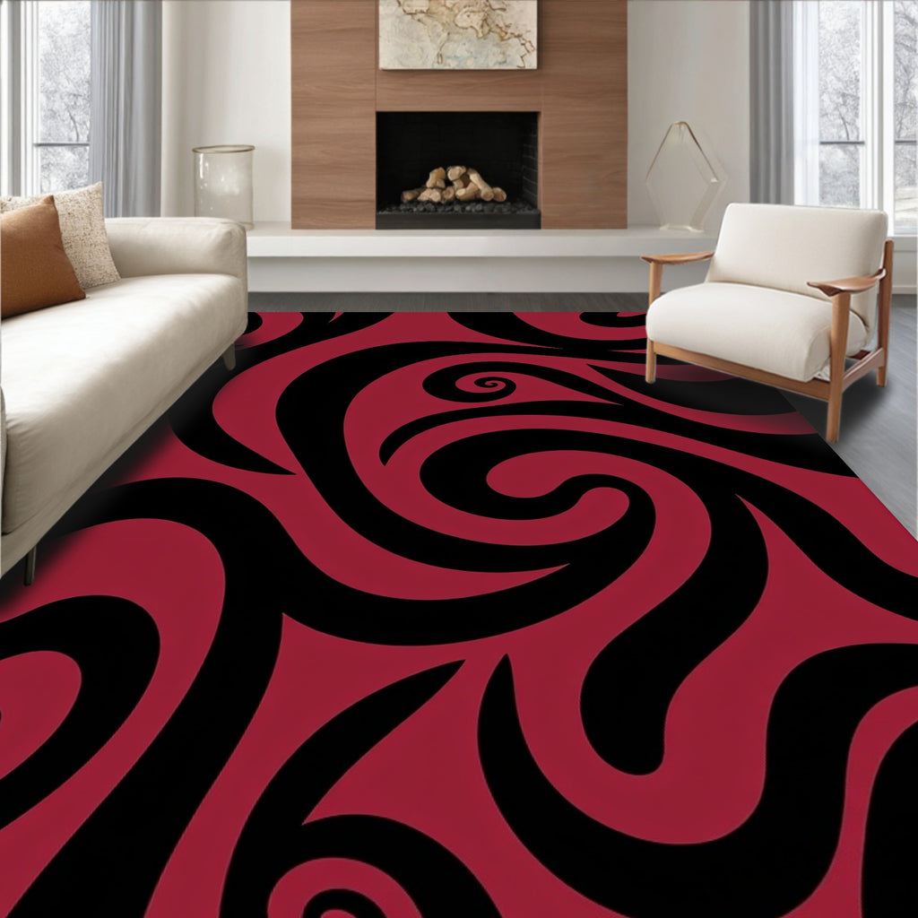Deep Crimson Swirl Organic Rug
